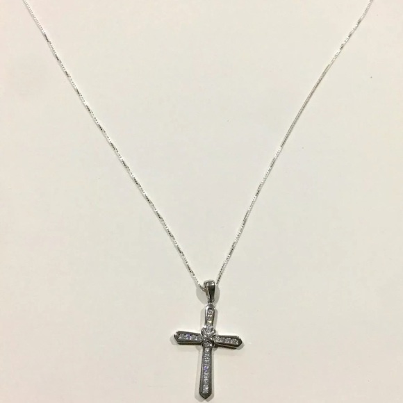 Sterling Silver Knotted Cross with CZ Stones - Picture 2 of 4